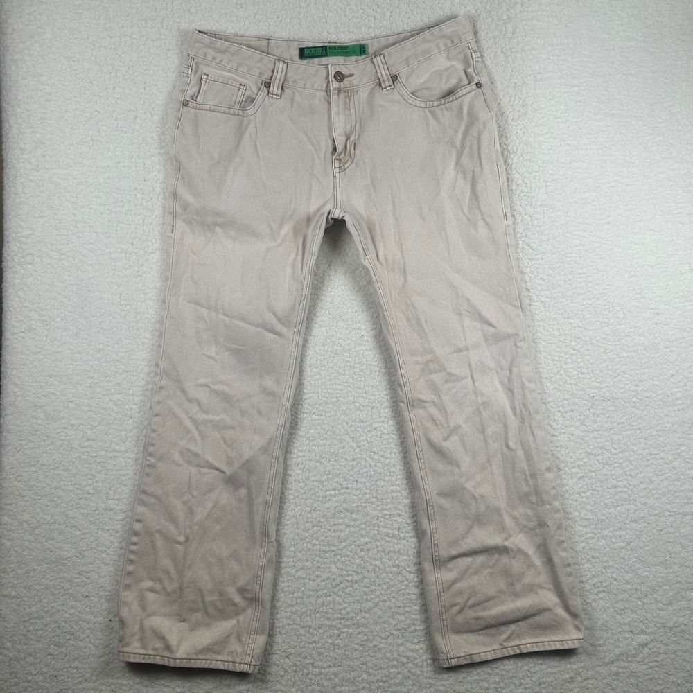 Rock and Roll Cowboy Mens Pistol Straight Leg Jeans Tan Khaki 38x32 Western